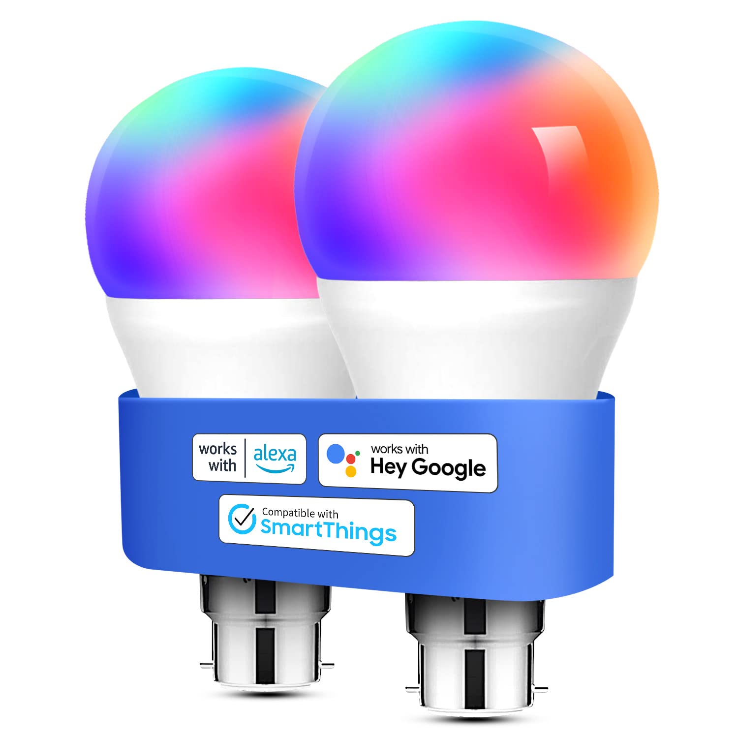 meross Alexa Light Bulbs WiFi Smart Bulbs B22 Bayonet [2 Pack] Compatible with Echo Alexa Google Home Dimmable Warm Light and Multicolor 810Lumens 60W