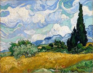 Wieco Art - Wheat Field with Cypresses by Van Gogh Famous Oil Paintings Reproduction Modern Framed Landscape Giclee Canvas Prints Artwork Pictures on Canvas Wall Art for Home Office Decorations
