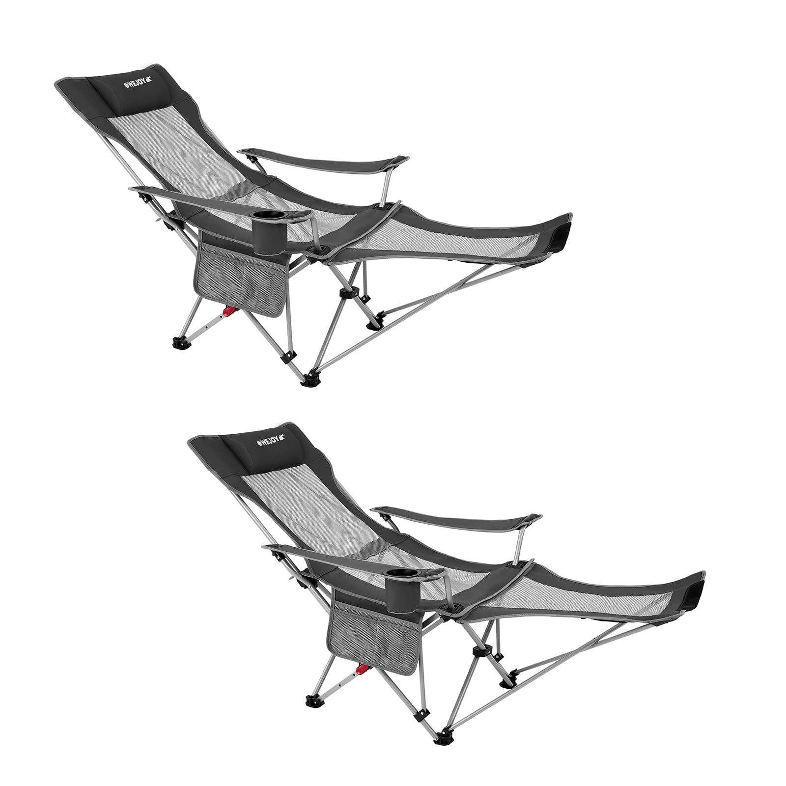 #WEJOY Camping Chairs for Adults Set of 2 Folding Reclining Chair with Detachable Footrest Adjustable High Back Carry Bag Portable Lightweight Comfy Camp Chair Recliner for Beach Picnic Black