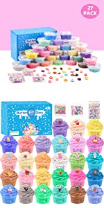 Surprise Slime Glitter Galactic Slime stars Kitten Cake Yellow Cotten