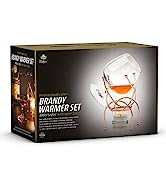 Bar Amigos Brandy & Cognac Snifter Warmer Glass and Stand Gift Set with Tea Light Candle & Copper...