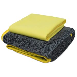 Towelogy® Premium Microfibre Car Cloth for Interior & Exterior Showroom Finish Cleaning Auto Towel Suitable for Automotive and Motorcycle 40cmx40cm (Grey/Yellow Edges