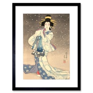 Wee Blue Coo Natori Shunsen Japanese Kabuki Theatre Geisha Artwork Framed Wall Art Print 12X16 Inch