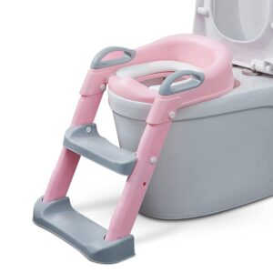 Toilet Potty Training Seat for Girls - Pink Training Toilet Step Stool Portable Kids Urinal Ladder - Potty Chair - Toddler Toilet Seat and Step