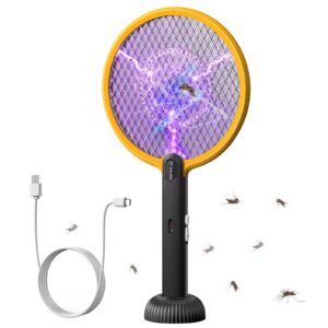 PALONE Electric Fly Swatter 2 IN1 Fly Killer Zapper 4000v/1500mAh Bug Zapper Racket USB Rechargeable Electric Mosquito Insect Swatter with UV Night Light for Indoor and Outdoo