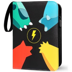 Card Binder Card Folder 4 Pockets 50 Pages Capacity 400 with Zip Compatible with Football Cards Trading Cards Perfect Trading Card Albums Binder Gifts for Boys Girls Collector (Black)