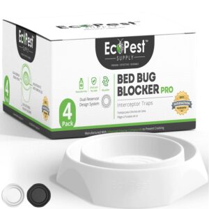 Bed Bug Interceptors – 4 Pack | Bed Bug Blocker (Pro) Interceptor Traps (White) | Eco Friendly Insect Trap for Bed Legs | No Chemicals or Pesticides | Monitor