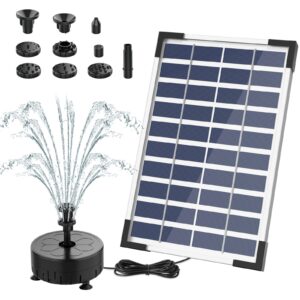 AISITIN 5.5W Solar Fountain Pump 2023 Upgraded 100% Glass Panel DIY Solar Pond Pump with 10 Fountain Styles & 16.4ft Power Cord