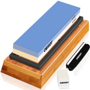 Whetstone Sharpening Stone Kit Dual Sided 1000/6000 Grit Professional Whetstone Knife Sharpener Stone Wet Stone Set Nonslip Bamboo Base Angle Guide