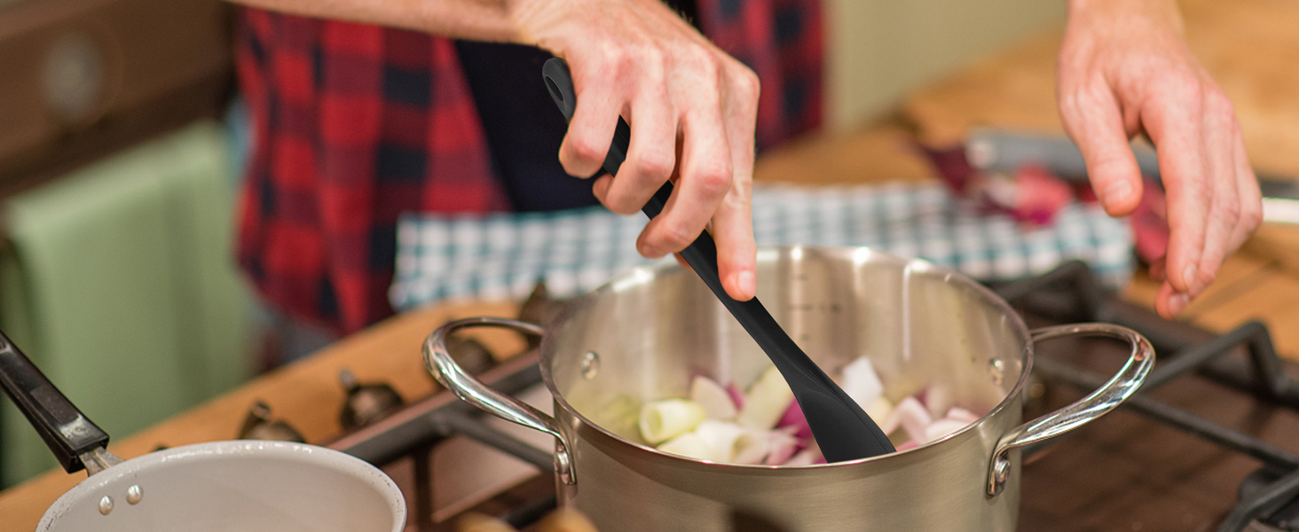 Kitchen utensils cooking silicone set black 6 piece food grade dishwasher safe cookware kitchenware
