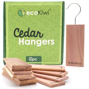 ecoKiwi Moth Repellent for Wardrobes Cedar Hangers - 12 Pack - Natural & Sustainable Moth Killer for Wardrobe - Anti Moth Products Wardrobe - Hanging Moth Repellent for Clothes with Sandpape