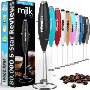 PowerLix Milk Frother Handheld Whisk - Electric Milk Frother Foamer with Stainless Steel Stand