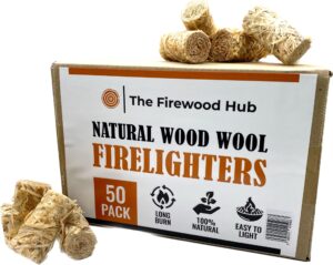 50 - Natural Eco Wax-Coated Wood Wool Firelighters for Safe