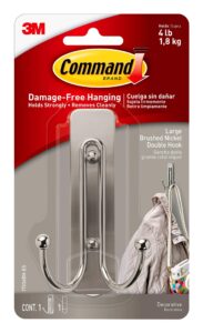 Command Large Brushed Nickel Double Hook