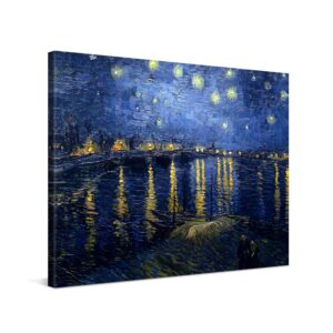 PICANOVA – Vincent Van Gogh Starry Night Over the Rhone 100x75cm – Premium Canvas Art Print – Canvas Print Wall Art Decor Picture Stretched on Wooden Frame as Gallery Artwork