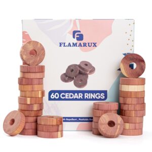 FLAMARUX 60 Pack Cedar wood Rings & 100% Moth Repellent for wardrobes
