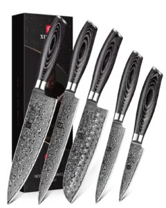 XINZUO 5Pcs Kitchen Knife Set Damascus Steel High Carbon Steel Chef Knife Slicing Knife Santoku Knife Utility Knife Paring Knife Chef Knife Set with Pakkawood - Ya Series