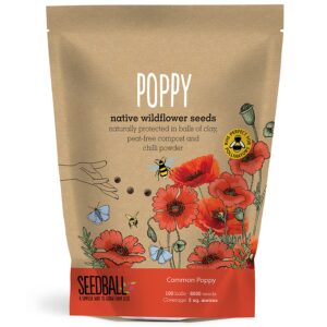 SEEDBALL Poppy Seed Bombs (Grab Bag) – 100 Seed Balls Per Pack | Bursting with Beautiful Red Poppy Flowers | Clay Protected Seed Bomb for Bees