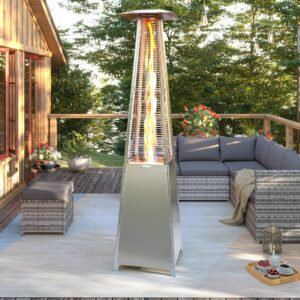 Merax Outdoor Patio Gas Heater Pyramid Heater Stainless Steel Automatic Shutdown Garden Standing Heater with Wheels