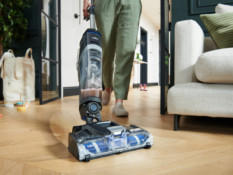 vax glide 2 close up shot of hard floor cleaner on wood floor