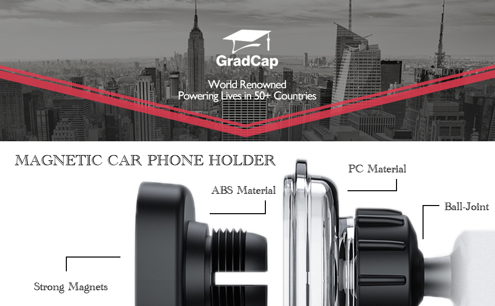GradCap Magnetic Car Phone Holder Strong Magnets Air Vent Metal Plate Smartphone Mount Dash Outlet