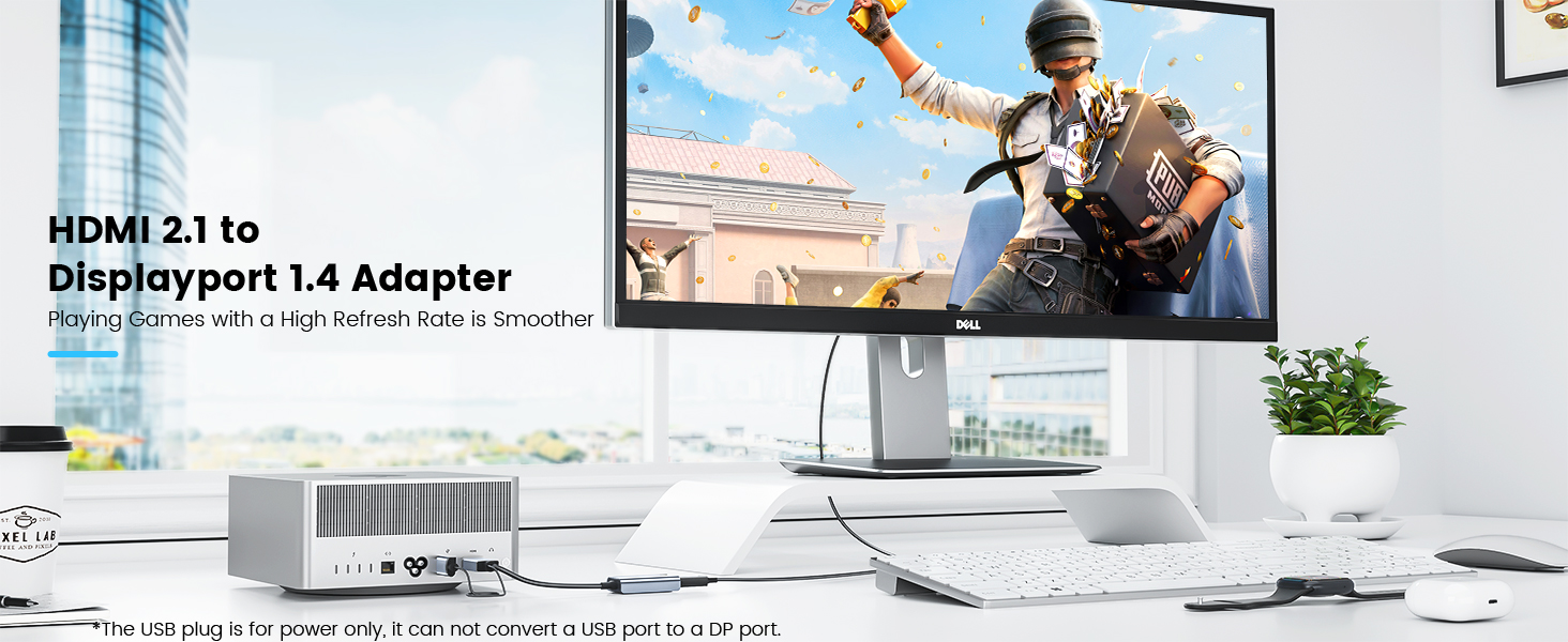 8K HDMI to DisplayPort Adapter, Active HDMI 2.1 to DP 1.4 Converter with USB Power, 8K@30Hz 4K@120Hz