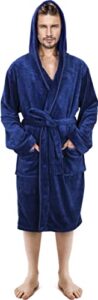 NY Threads Luxury Men’s Hooded Dressing Gown | Super Soft Men’s Fleece Robe | Cozy Hooded Plush Loungewea