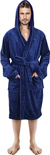 NY Threads Luxury Men’s Hooded Dressing Gown | Super Soft Men’s Fleece Robe | Cozy Hooded Plush Loungewea