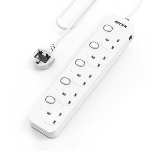 Mscien 3M Extension Lead 5 Way Plug Sockets with Individual Switches Wall Mountable Power Strip 3M Extension Cable 13A/3250W