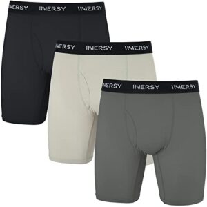 INNERSY Mens Long Leg Boxers Shorts Anti Chafing Underwear Trunks with Fly Mesh Underpants Pack of 3