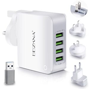 Travel Adapter 4 USB Universal Charger Plug Adaptor 22W 4.4A Multi USB Wall Plug with UK EU USA AUS Worldwide Power Adapter for iPhone