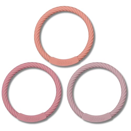 Bo-Bean - Silicone Baby Teether Bracelets | Set of 3 | Easy Grip Soft Teething Toy| | BPA Free Silicone | Irritated Gum Relief (Powder Rose/Dusty Lilac/Muted)