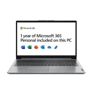 Lenovo IdeaPad 1 Laptop | 15-inch Full-HD (1080p) Display | Intel CeleronN4020 | 4 GB RAM | 128 GB SSD | Windows 11 Home S | Cloud Grey | Microsoft 365 Personal