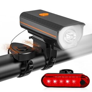 KTEBO Rechargeable Bike Lights Front and Back with Electric Bell Set