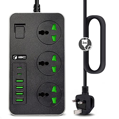 iBlockCube Universal Extension Lead with 6 USB Ports | 2 Meter Cable Power Strip Surge Protector
