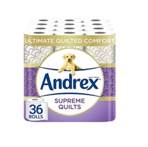 Andrex Supreme Quilts Quilted Toilet Paper - 36 Toilet Roll Pack - 25% Thicker Than Before to Provide Ultimate Quilted Comfort with Unique Air Pocket Texture