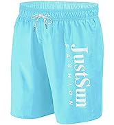 JustSun Mens Swim Shorts with Zip Pockets Mesh Lining Quick Dry Waterproof Swim Trunks