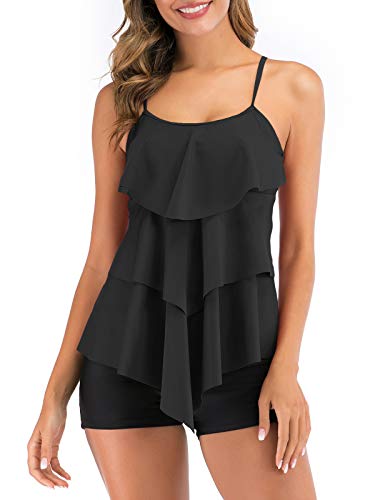 FLYILY Women 2 Piece Tankini Swimsuits Flounce Printed Top with Boyshorts Plus Size Swimwear Bathing Sui