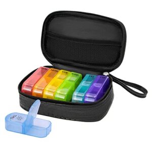 Shudyear Weekly Pill Organizer PU Leather case 2 Times a Day