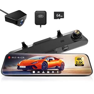 WOLFBOX Rear View Mirror Camera:Mirror Dash Cam Front and Rear 4K+2.5K for Car with 12" Full Touch Screen