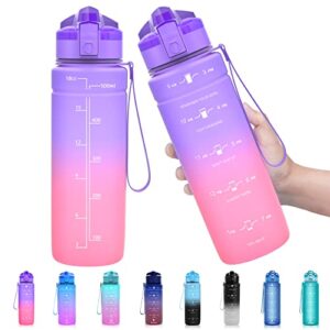 Sports Water Bottle Kids with Times to Drink Leakproof 1L / 700ml / 500ml 1Litre Drink Bottles BPA Free Motivational Adults