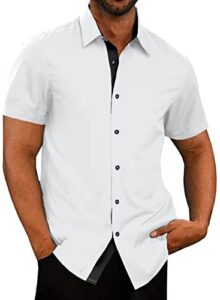 AlvaQ Men's Dress Shirts Casual Button Down Shirts Wrinkle-Free Short Sleeve Mens Business Dress Shirt S-3XL