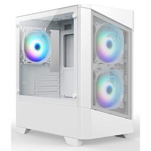 iONZ KZ10W Mini Airflow PC Gaming White Cube Case Micro ATX with 3 x 120mm ARGB Fans