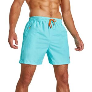 JustSun Mens Swim Shorts with Zip Pockets Mesh Lining Quick Dry Waterproof Swim Trunks