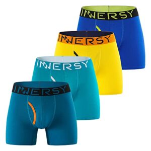INNERSY Mens Boxers Shorts Multipack Cotton Underpants with Fly Anti Chafing Underwear Trunks Pack of 4