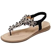 iCKER Women's Flat Sandals Ladies Thong Flat Sandals Bohemian Beaded Strap Sandals Diamante Rhine...