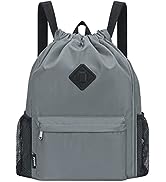 WANDF Drawstring Backpack Sports Gym Bag with Shoes Compartment, Water-Resistant String Backpack ...