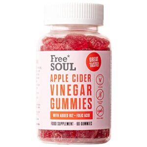 Apple Cider Vinegar Gummies with The Mother 1000mg Enhanced with Vitamin B12 & Folic Acid | 60 High Strength ACV Vegan Capsules with Pomegranate & Beetroot Powder | Natural Ingredients | Free Soul