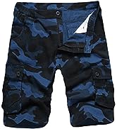 iCKER Mens Multi-Pocket Cotton Shorts Camo Cargo Shorts Loose Fit Camouflage Short