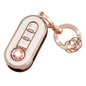 Koaudb TPU Car Key Cover Cases Keychain Compatible with Fiat 3 Button 500 500L Brava Bravo Doblo Ducato Fiorino Punto Panda Palio Qubo Scudo Sedici Stilo Lancia Flip Folding Key Fob (R-Fia-W)
